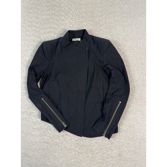 Helmut Lang Womens Zip Pockets Designer Asymmetrical Moto Jacket Lined Black XS
